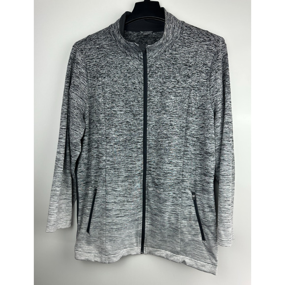 T by Talbots Ombre Black & Grey Striped Full Zip Jacket Stretch Plus Size 2X - Picture 13 of 14
